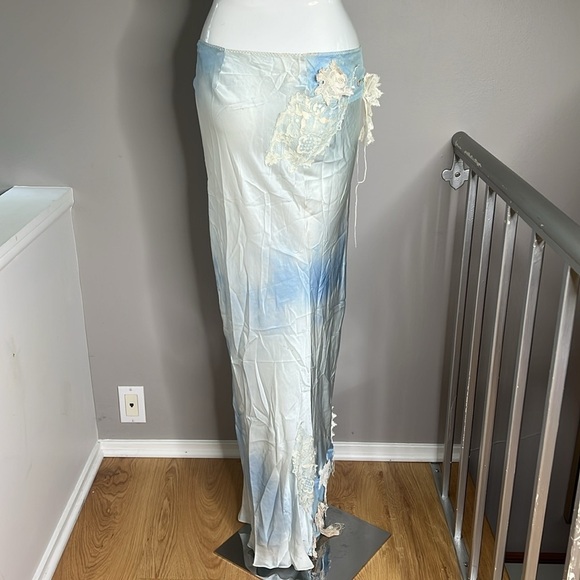 Voyage 1990’s Size 12 Long Maxi 100% Silk Mesh Chantilly Lace Low Waist Skirt - Picture 7 of 11